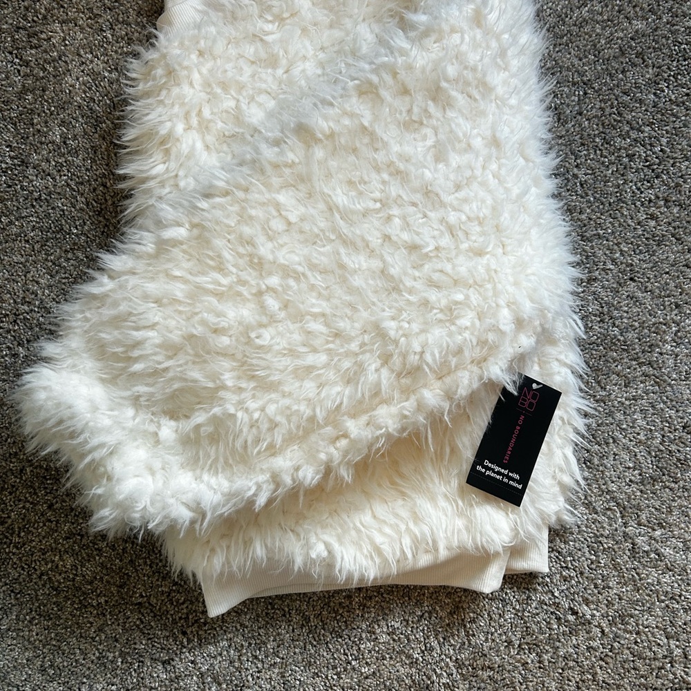 No Boundaries Cream purple and mint Faux Fur sweaters